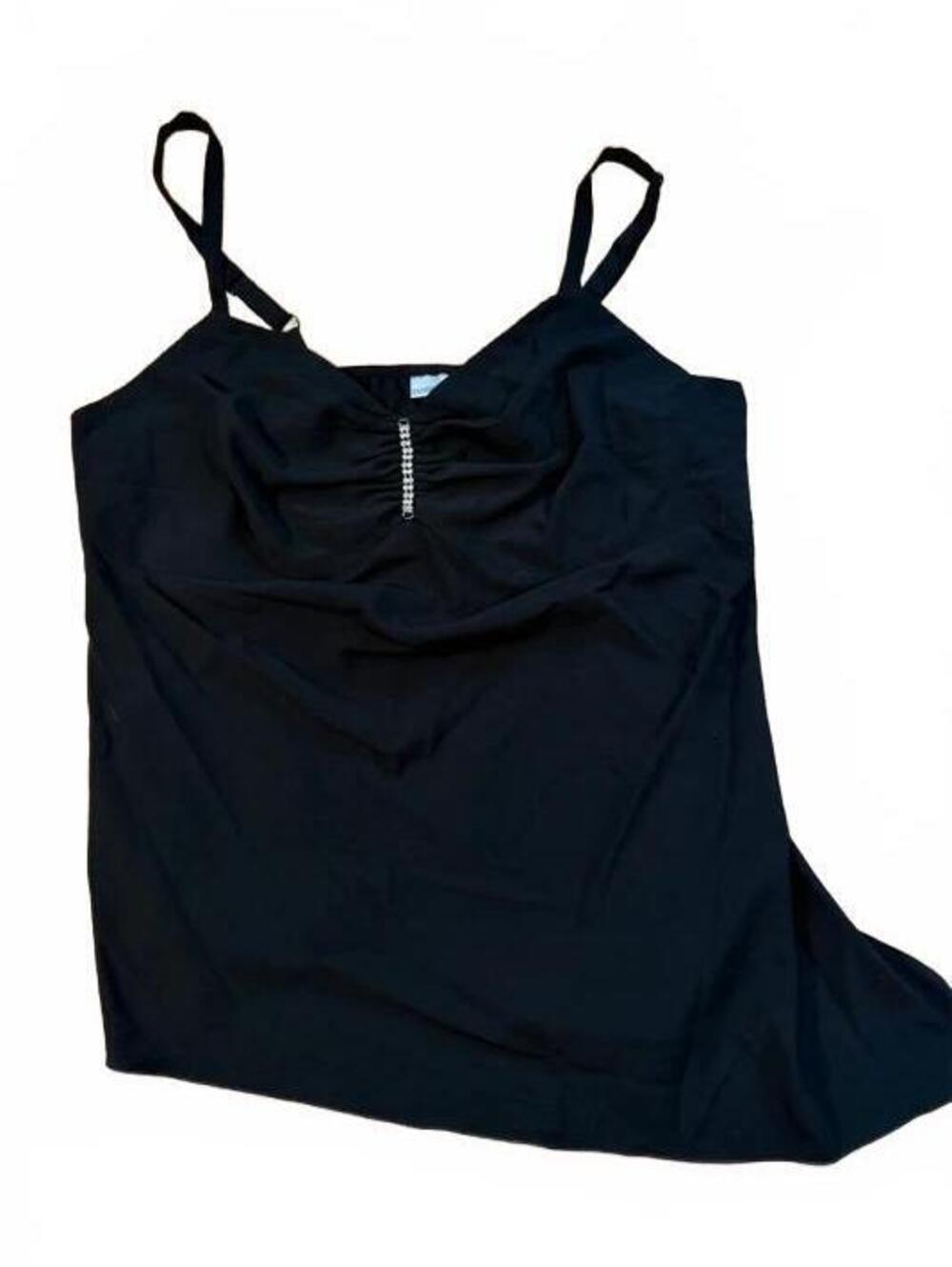 Y2K Vintage Fashion Bug Black Asymmetrical Hem Black Sleeveless Blouse Size 22W